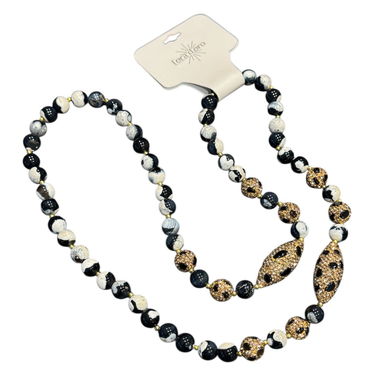 0004 Black & White Beaded Long Necklace