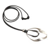 000 (Long) Black Leather Pendant Statement Necklace