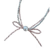 000 (Short) Swarovski Faceted Rondelle Beaded Bow Necklace, Pink & Silver