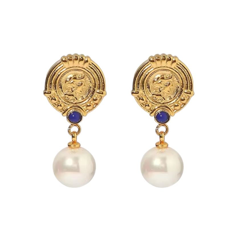 031 Lapis and Pearl Coin Earrings