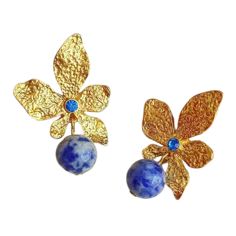 034 Lapis Flower Earrings