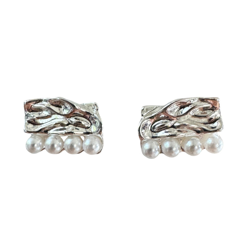 040 Silver + Pearl Bar Studs