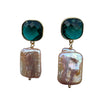 043 Emerald Swarvoski + Pearl Earrings