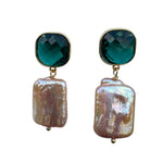 043 Emerald Swarvoski + Pearl Earrings