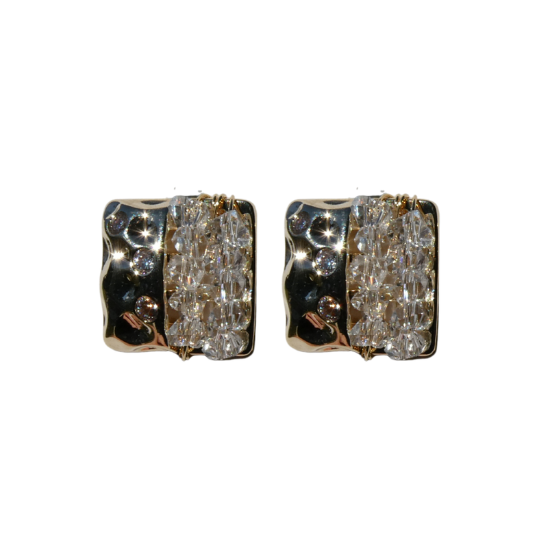 056 Gold Square Studs with Beads
