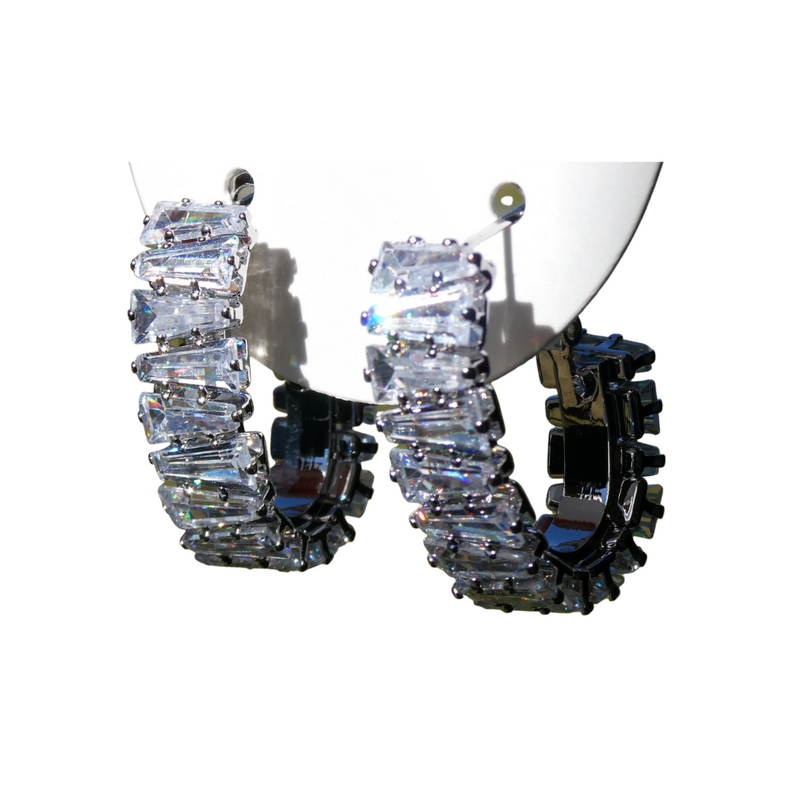 069 Silver Baguette Hoops