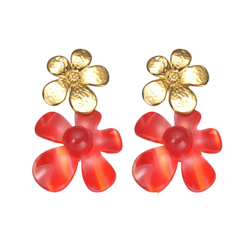 Greta Flower Statement Earrings, Red *EARLY-OCT*