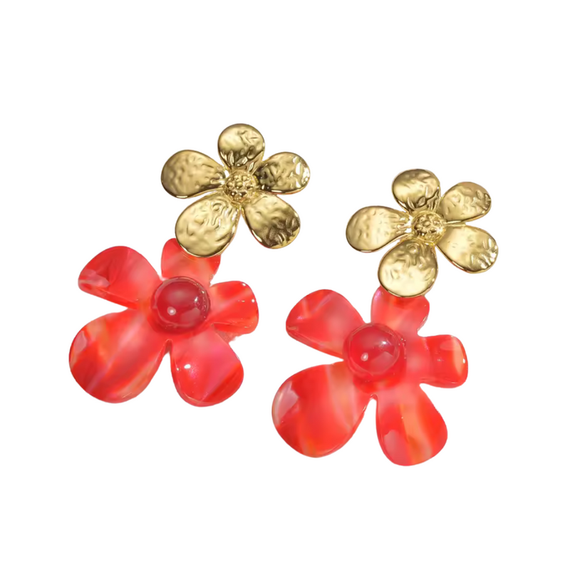 Greta Flower Statement Earrings, Red *EARLY-OCT*