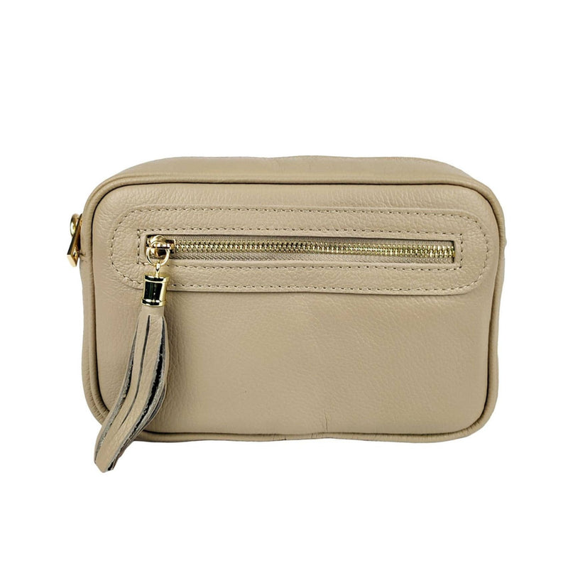 VANESSA Taupe Leather Crossbody Bag