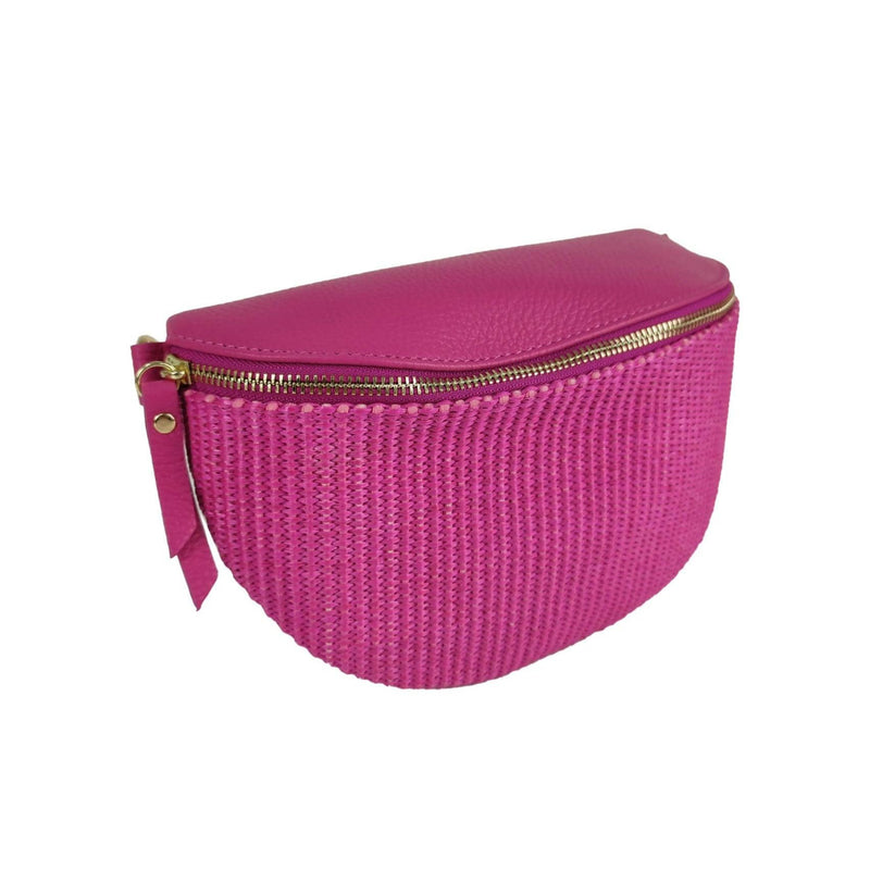 PINKY Raffia + Leather Crossbody Bag