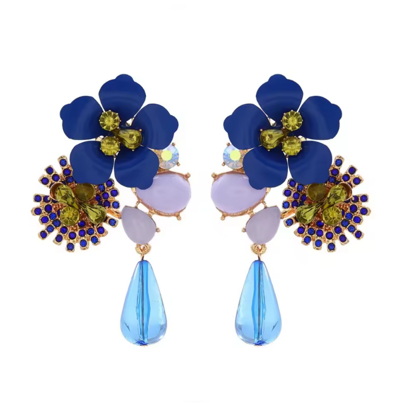 Alexis Flower Statement Earrings, Blue *EARLY-OCT*