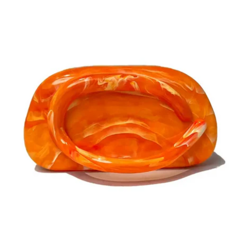 Coral Acrylic Marble Handle Clutch, Orange *EARLY-OCT*