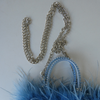 ROBERTA Woven PVC Bag with Fur Trim, Blue