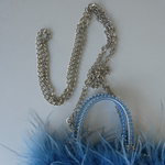 ROBERTA Woven PVC Bag with Fur Trim, Blue