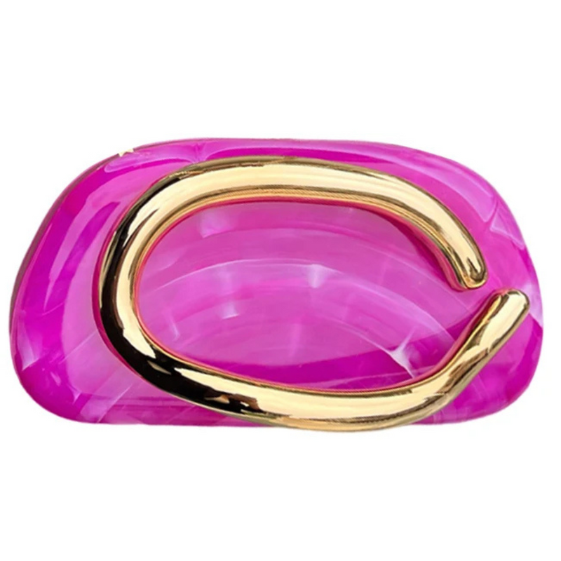Coral Acrylic Marble Handle Clutch, Pink *EARLY-OCT*