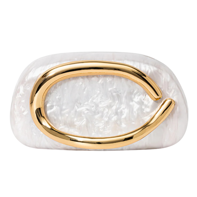Coral Acrylic Marble Handle Clutch, White *EARLY-OCT*