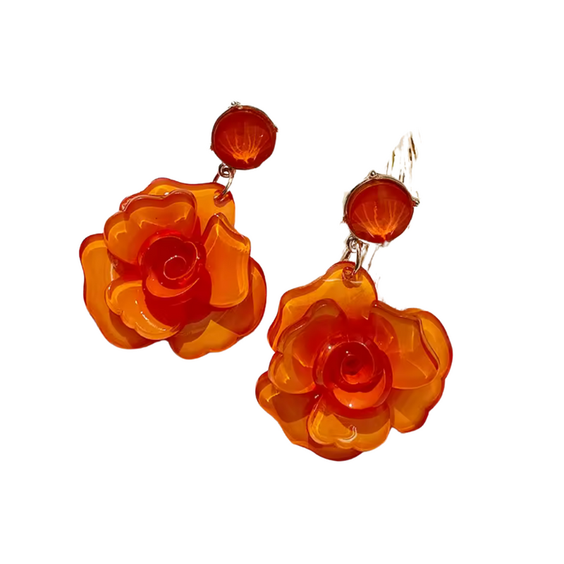 Tammy Resin Flower Statement Earrings, Orange *EARLY-OCT*