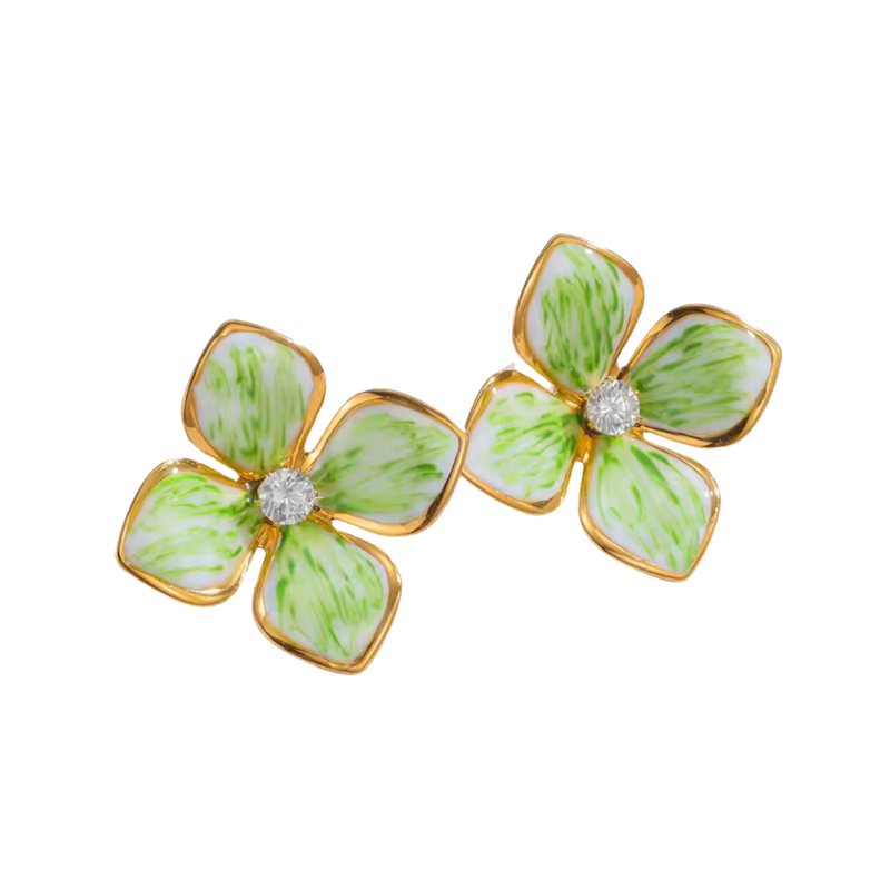 Maggie Lime Enamel Flower Stud Earrings *EARLY-OCT*