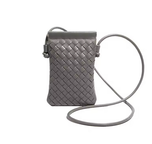 CALL ME Leather Weaved Crossbody Bag, Grey