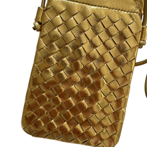 CALL ME Leather Weaved Crossbody Bag, Gold