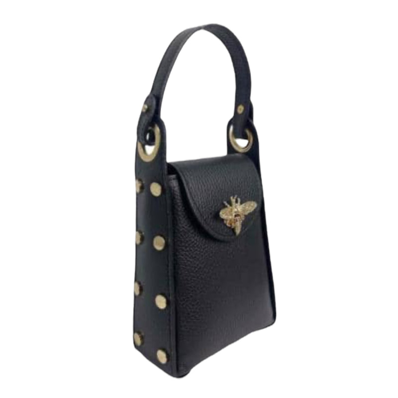 BUZZING Black Leather Bee Crossbody Bag