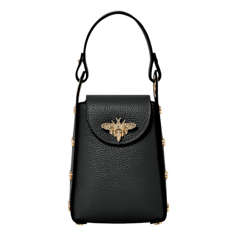 BUZZING Black Leather Bee Crossbody Bag