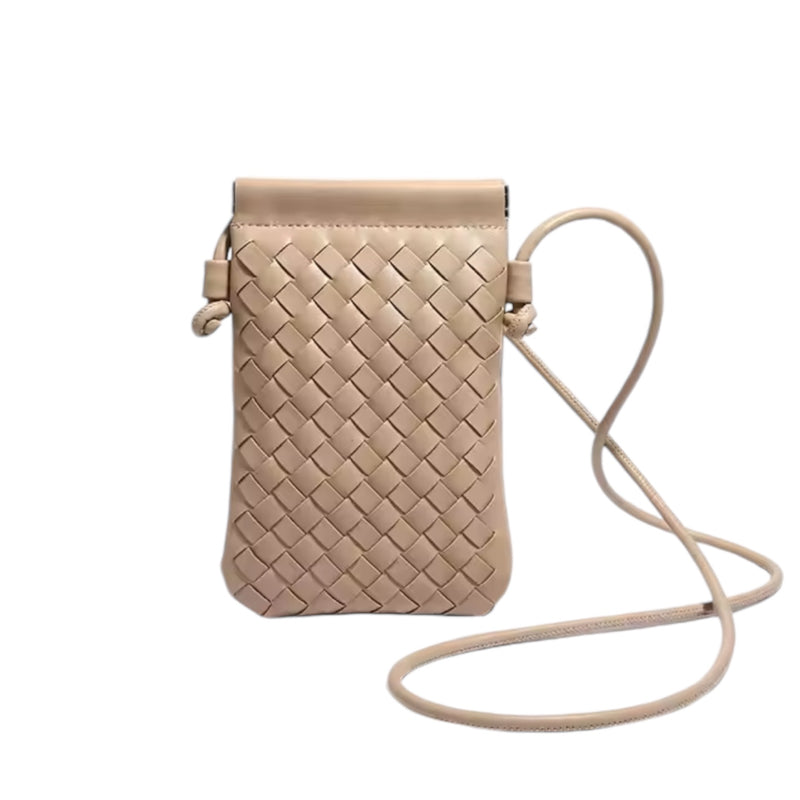 CALL ME Leather Weaved Crossbody Bag, Beige