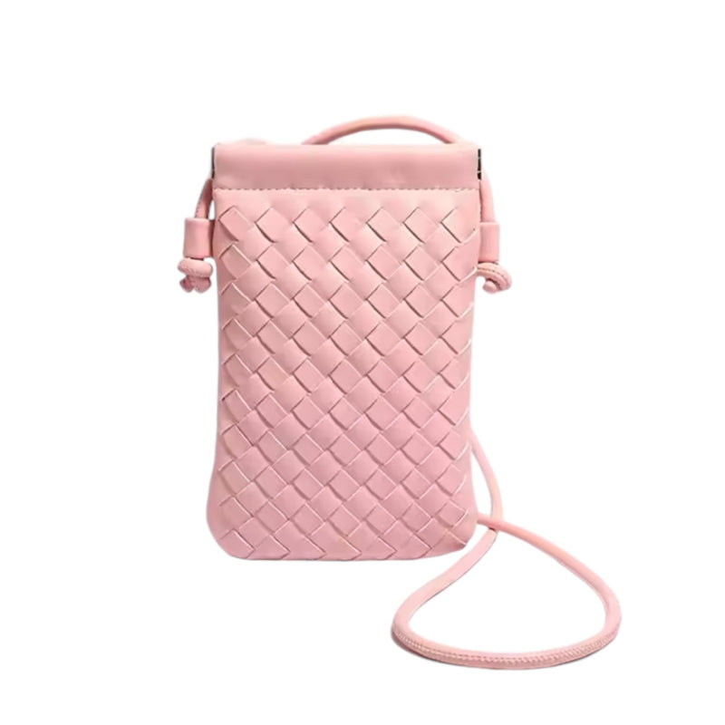 CALL ME Leather Weaved Crossbody Bag, Pink