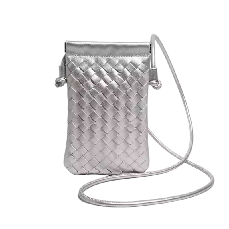 CALL ME Leather Weaved Crossbody Bag, Silver