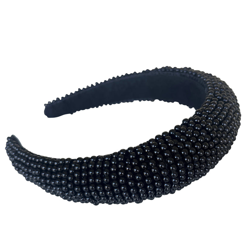 Blaire Black Beaded Headband (Smooth)