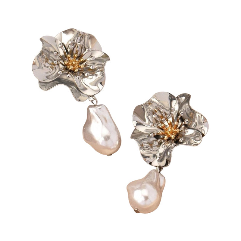 Harlow Silver & Pearl Flower Earrings