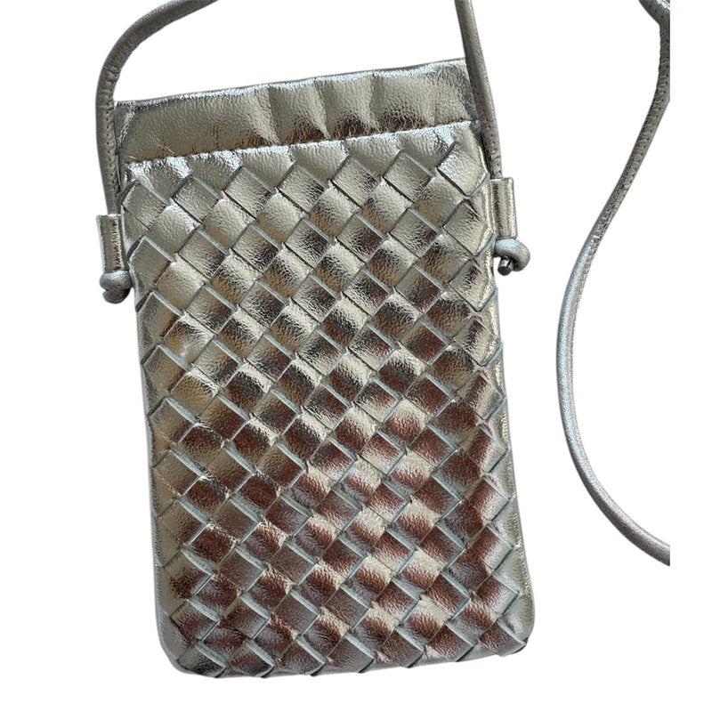 CALL ME Leather Weaved Crossbody Bag, Silver