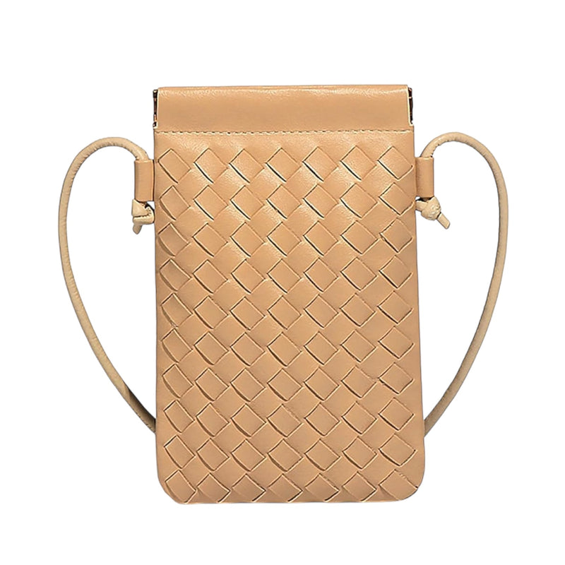 CALL ME Leather Weaved Crossbody Bag, Light Tan