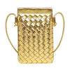 CALL ME Leather Weaved Crossbody Bag, Gold