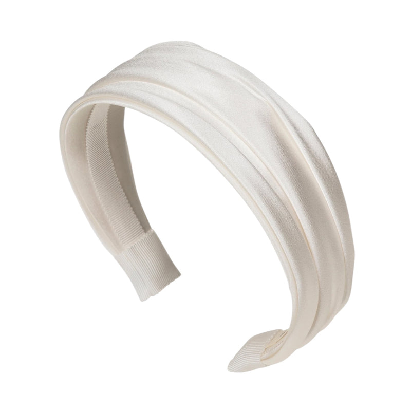 Simple Satin Pleated Headband, White