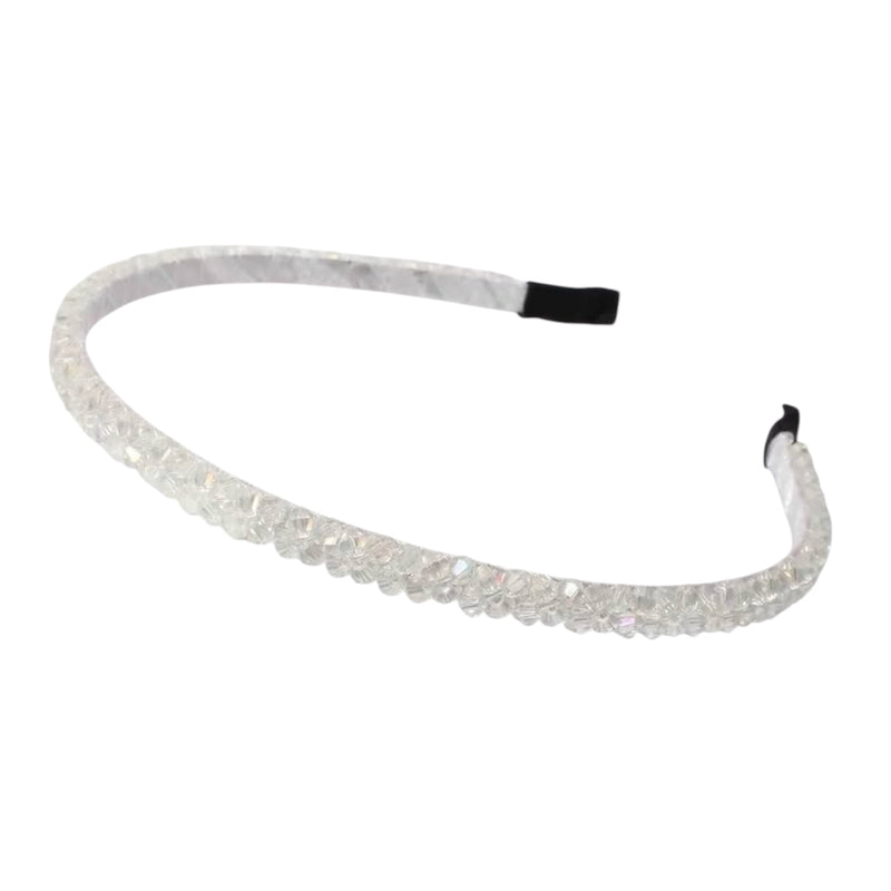 Cher Simple Thin Beaded Headband, White