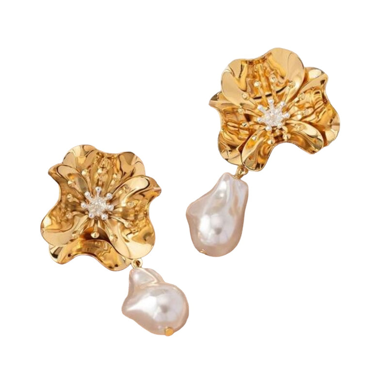 Harlow Gold & Pearl Flower Earrings