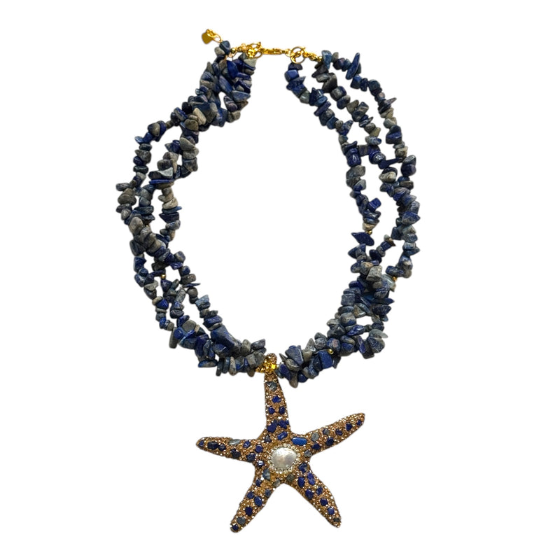 000 (Short) Lapis Starfish Statement Necklace