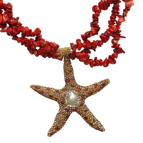 000 (Short) Red Jasper Starfish Statement Necklace