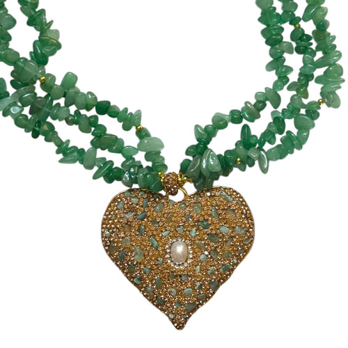 000 (Short) Green Aventurine Heart Statement Necklace