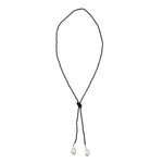 0002 (Long) Beaded Necklace with Faux Pearl Ends, Black