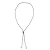 0002 (Long) Beaded Necklace with Faux Pearl Ends, Pewter