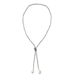 0002 (Long) Beaded Necklace with Faux Pearl Ends, Pewter