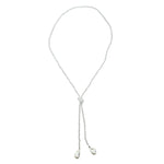 0002 (Long) Beaded Necklace with Faux Pearl Ends, Clear