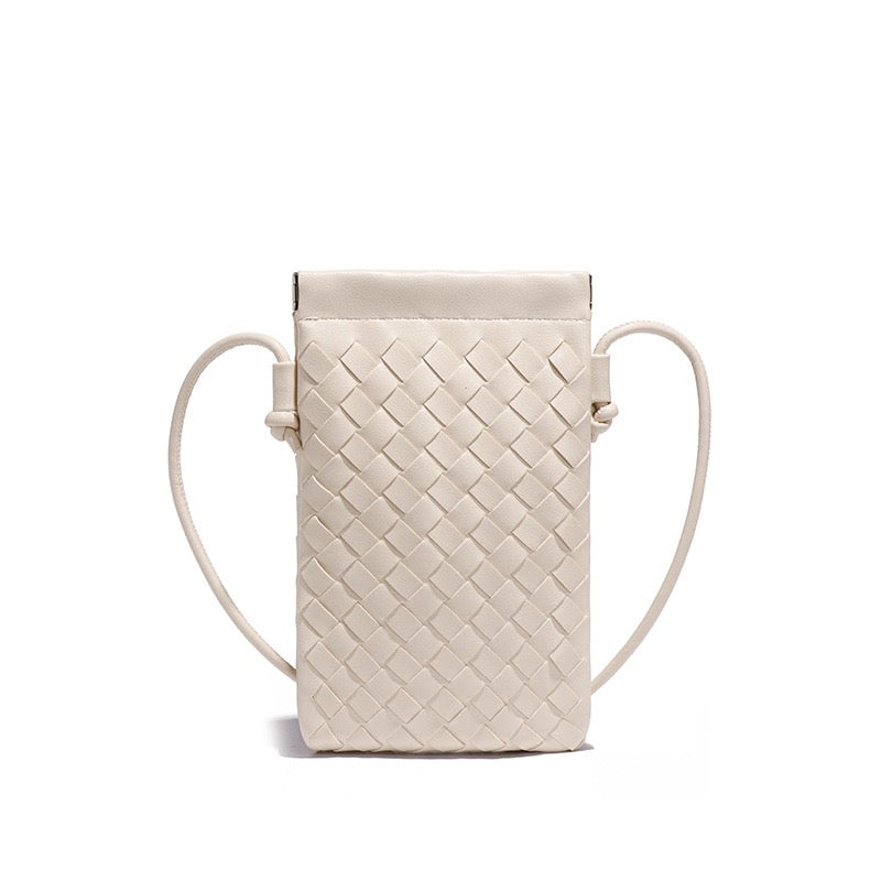 CALL ME Leather Weaved Crossbody Bag, White