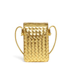 CALL ME Leather Weaved Crossbody Bag, Gold