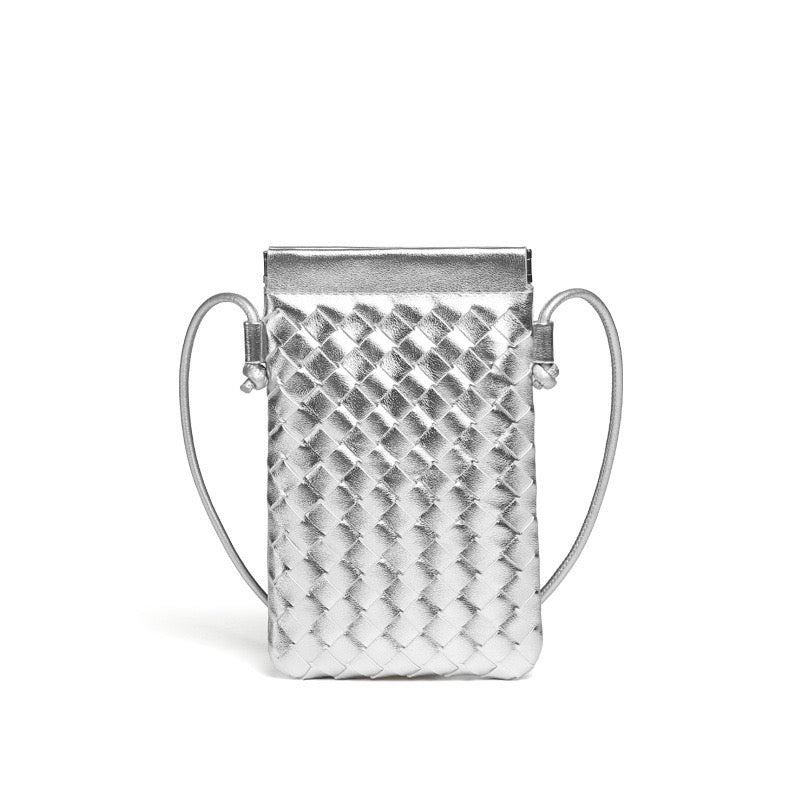 CALL ME Leather Weaved Crossbody Bag, Silver
