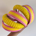 Zimm Pink & Yellow Raffia Weave Headband