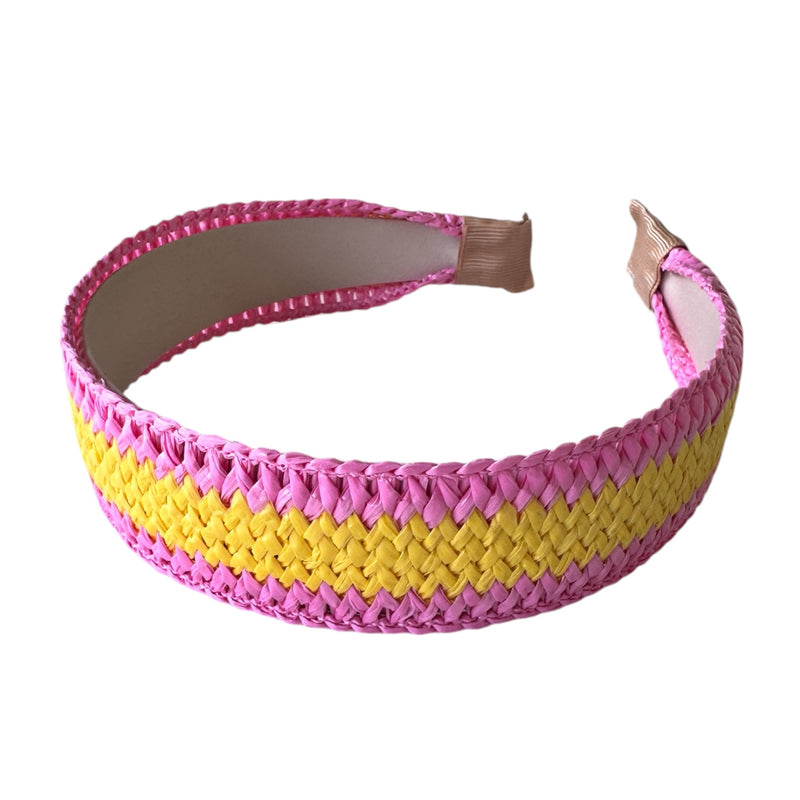 Zimm Pink & Yellow Raffia Weave Headband