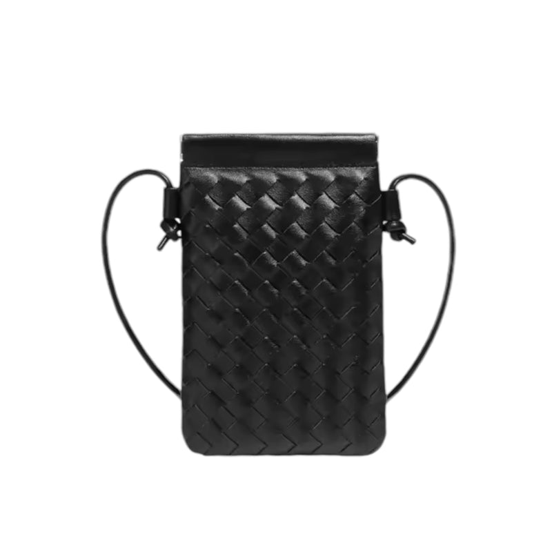 CALL ME Leather Weaved Crossbody Bag, Black